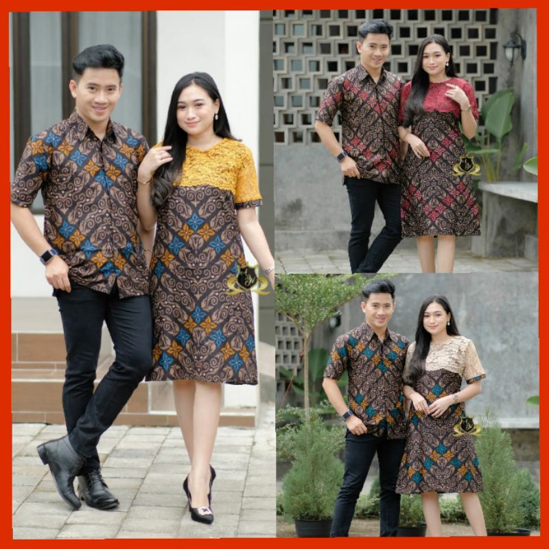COUPLE DRESS BRUKAT KEKINIAN / COUPLE NATAL TERBARU / COUPLE TUNIK BROKAT TERBARU / BATIK COUPLE PAS