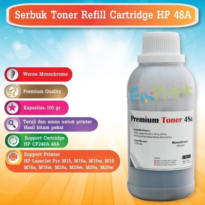 Serbuk Toner HP 48A CF248A 100gr Refill Cartridge Printer HP Pro M15a M15w M16a M16w M28a M28w M29w