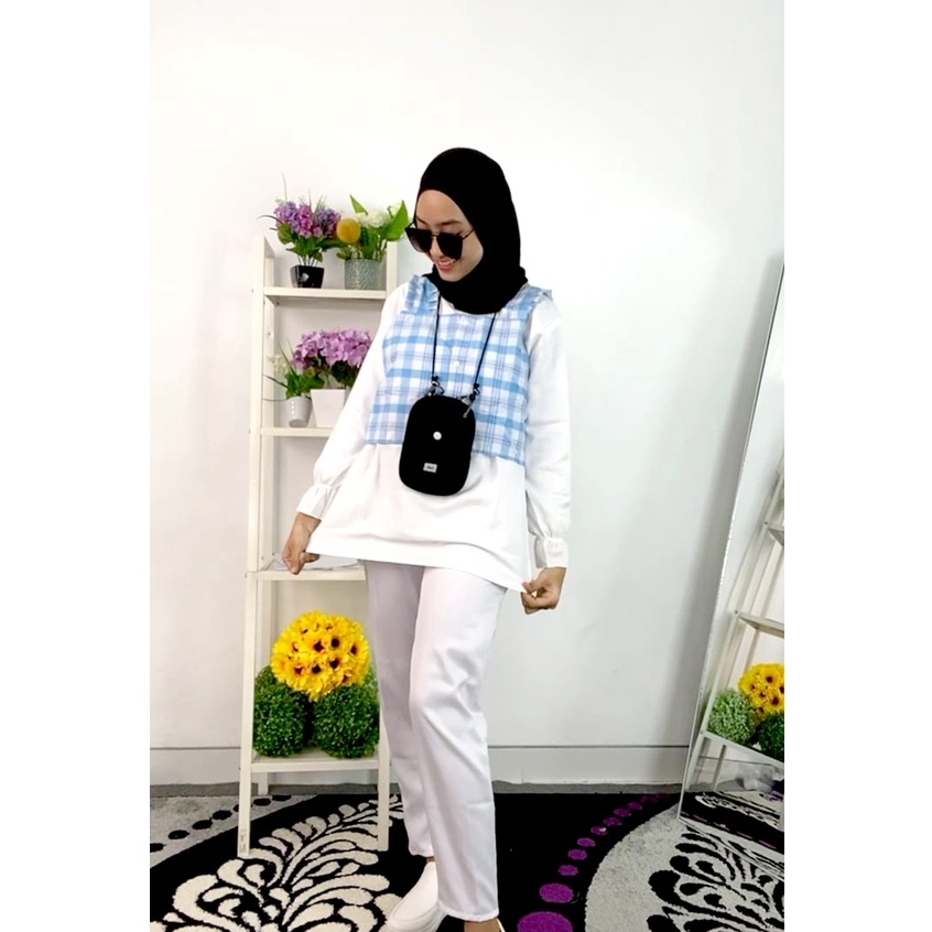 Deena Set Blouse Basic Shirt Kotak - Outer Wanita Tartan ( Set Inner + Outer )