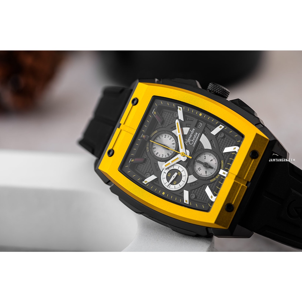 Alexandre Christie AC 6598 MC RIPBAYL Chronograph Men Black Dial Black Rubber Strap