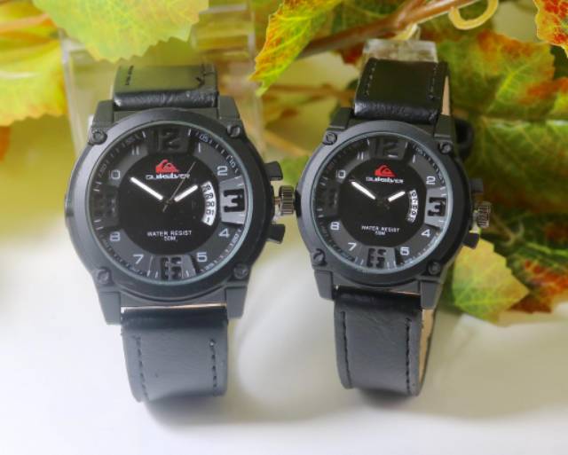 Jam Tangan Pria Sporty Analog Quicksilver Tanggal Aktif Strap Kulit