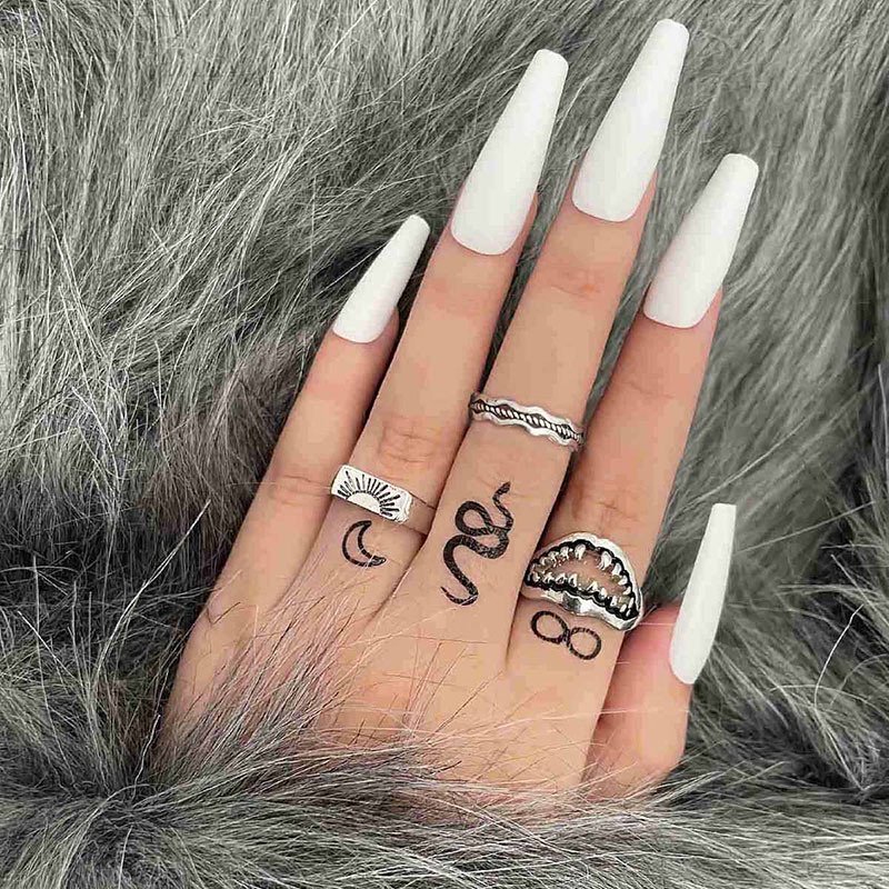 3pcs / Set Cincin Buku Jari Aneka Bentuk Warna Silver Untuk Wanita