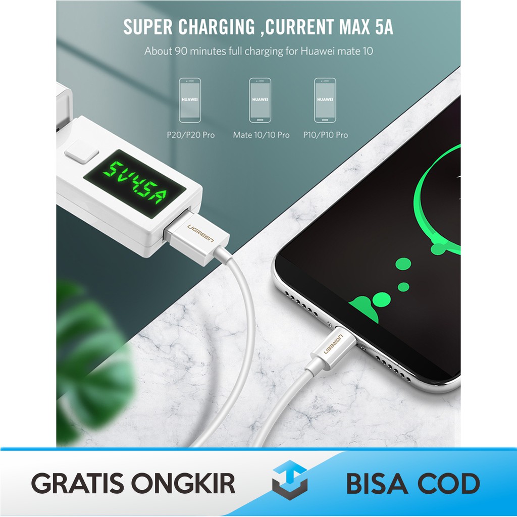 KABEL CHARGER TYPE C FAST CHARGING UGREEN 5A 1m - KABEL CASAN USB TYPE C FAST CHARGING ORIGINAL