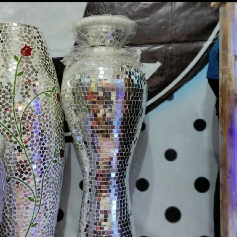 Guci Gerabah Tempel kaca - Guci mozaik kaca - Guci Gerabah besar - dek
