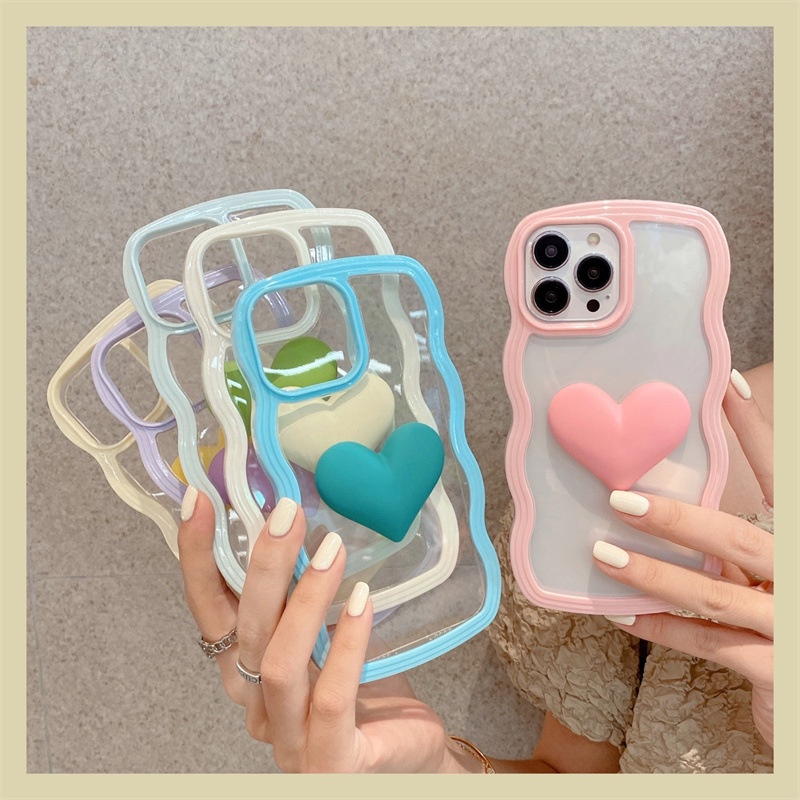 2 IN 1 Case Transparan Motif Hati 3D Warna Macaron Untuk Iphone 7 8 PLUS X XR XS 11 12 13 PRO MAX