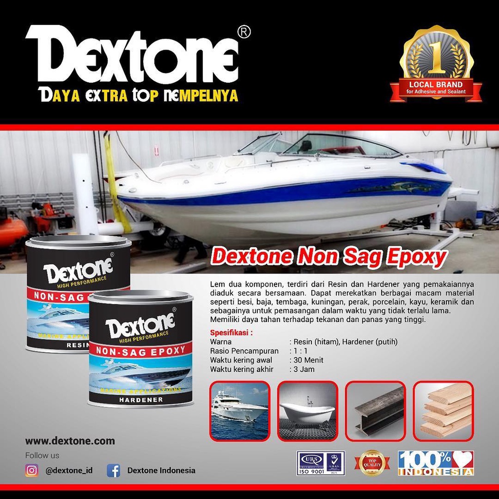 Perekat Anti Bocor Epoxy Dextone Non SAG 170gr Resin &amp; Hardener Lem Nat Anti Rembes Waterproof Keramik Tambal Kapal Kolam Bocor