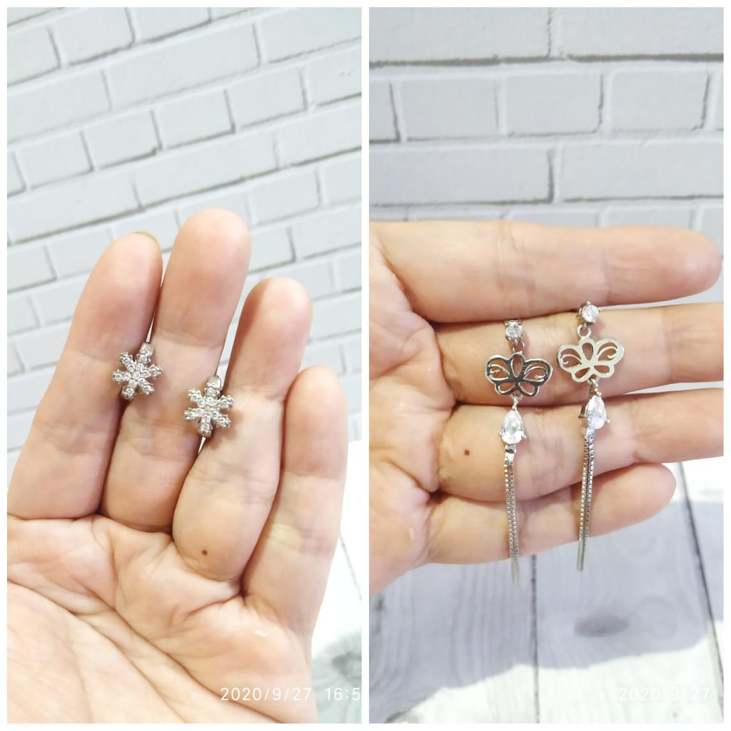 ANTING BULAT JEPIT DAN GIWANG MATA PERAK ASLI S925 GLOBAL JEWELLERY CE089