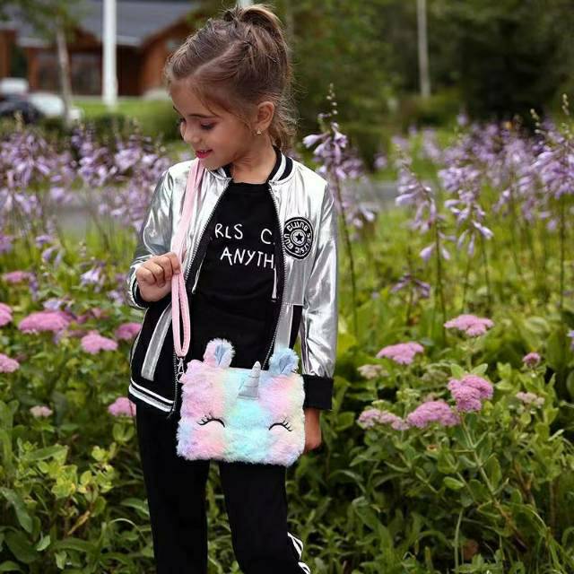 TAS BULU ANAK MOTIF SMILE UNICORN PINK IMPORT