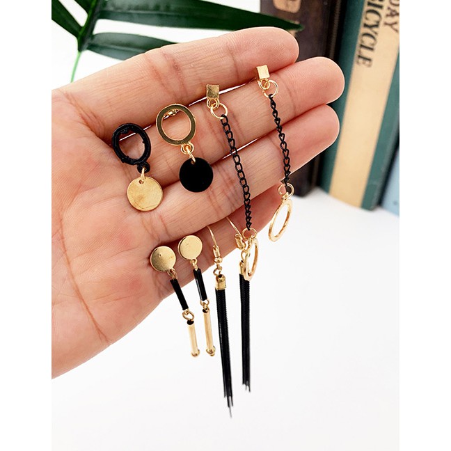 LRC Anting Set Fashion Black Alloy Tassel Earring Set F59121