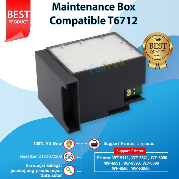 Maintenance Box Compatible T6712 C13T671200 Reset Waste Tank, Busa Pembuangan Printer Epson WF-5111 WF-5621 WF-6090 WF-6091 WF-6590 WF-8090 WF-8590 WF-R8590 New