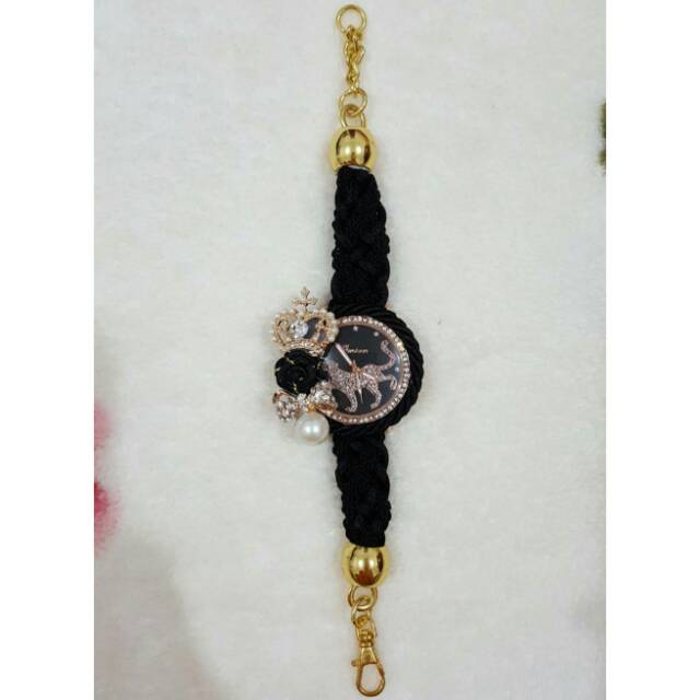 Jam Tangan Wanita Handmade Import Bangkok Thailand Fashion Women Braided Watch Crystal Black Hitam