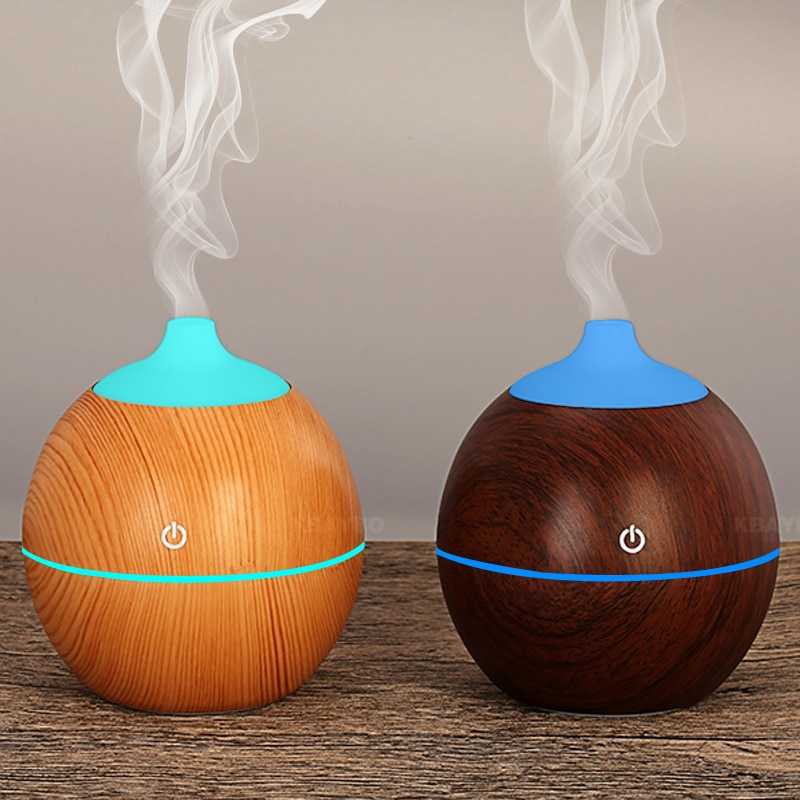 [TAFFWARE] Humidifier Aromatherapy Ultrasonic Pewangi Ruangan Air Diffuser Aroma Terapi Purifier Oil Nano Spray-Bulat Coklat Kayu C