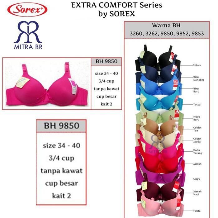 Sorex Bra 9850 Extra Comfort Busa Tanpa Kawat Kait 2 Setara Cup B