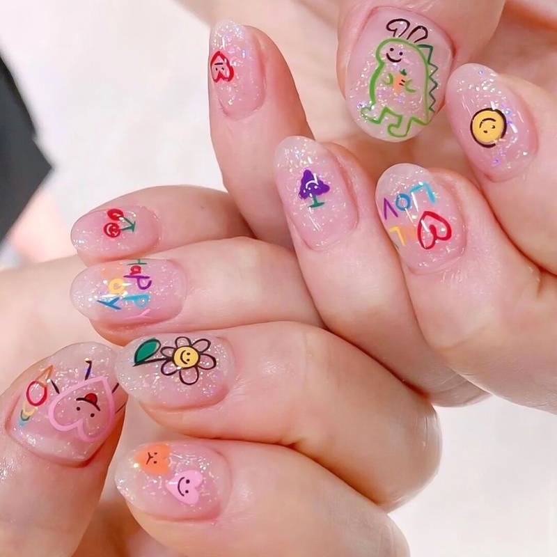 Stiker Kuku Motif Kartun Dinosaurus Pikachu Untuk Manicure