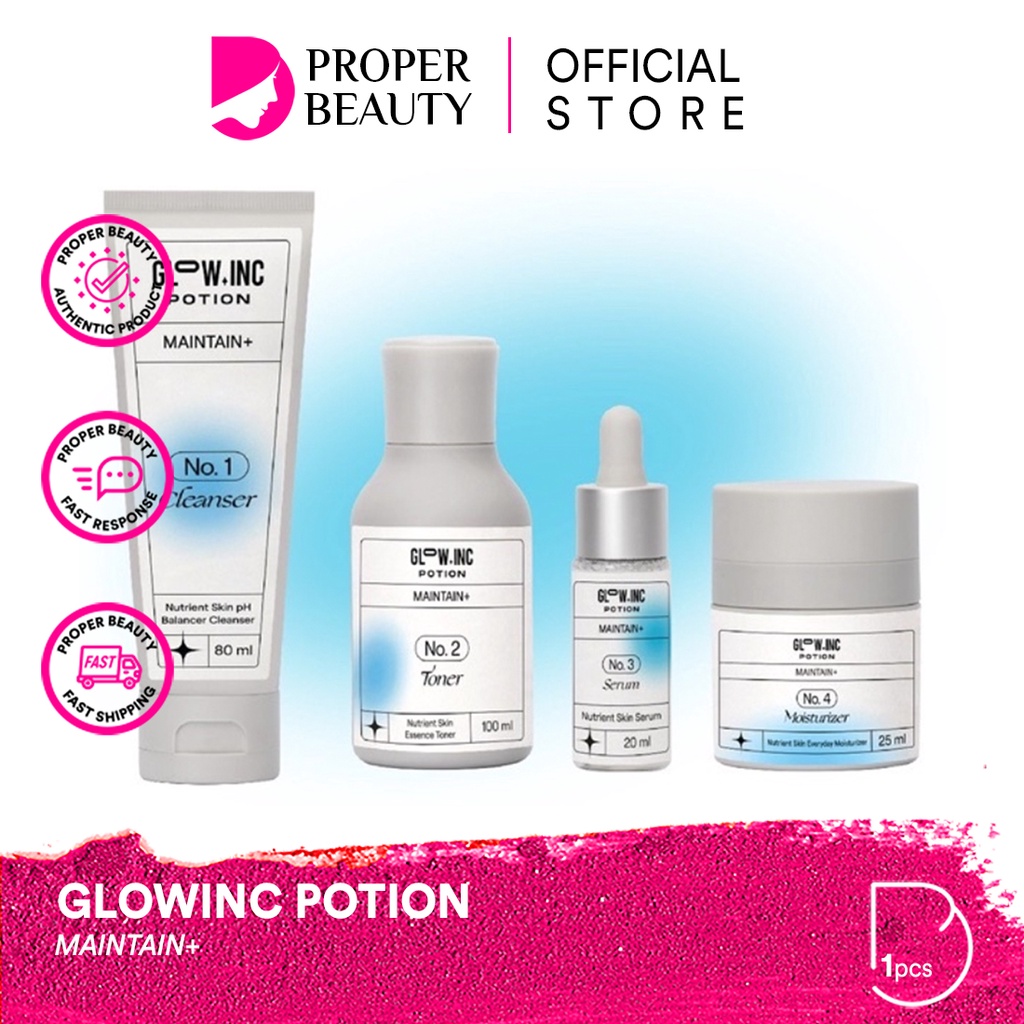 GLOWINC POTION MAINTAIN+ Indonesia / Nutrient Skin Chroma+ Bright Radiant Acnecore+ Clear AC Gentle+ Soothing Hydralive+ Moisture Lock Forever+ Pro Youth Seamless Bright Radiant Cleanser Toner Essence Serum Ampoule Cream Moisturizer Glow Inc Paket