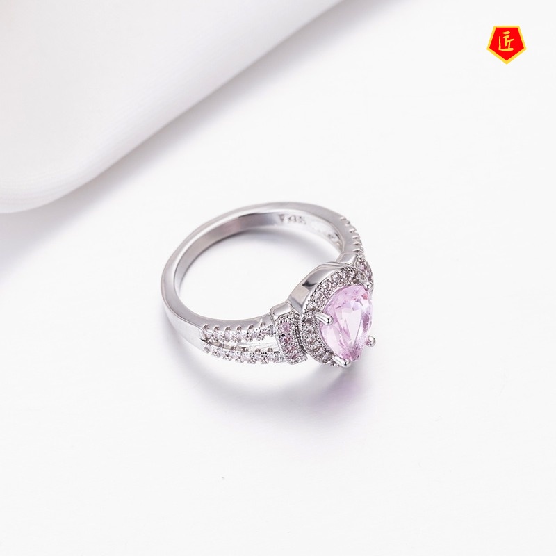 [Ready Stock]Elegant Creative Inlaid Pink Crystal Ring