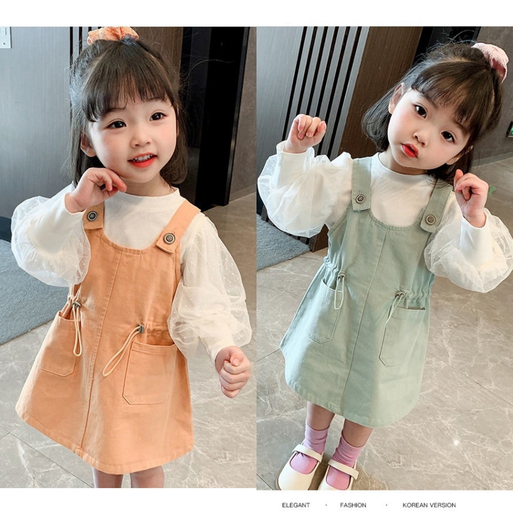 CHUBBI 28 - Dress Overall Anak Perempuan 2in1 Fluffy Shoulder