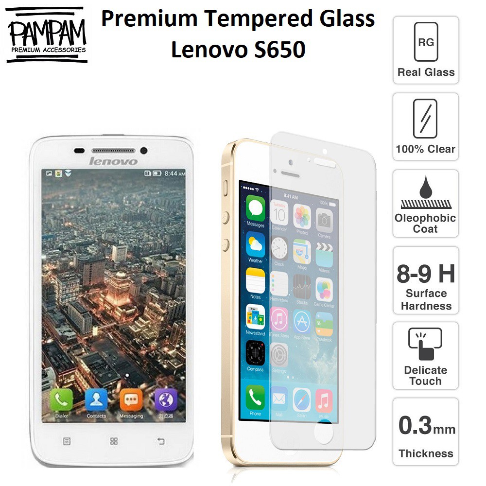 Premium Tempered Glass Lenovo S650 S 650 9H HP Anti Gores Layar Screen Guard Protector Tempred Ori