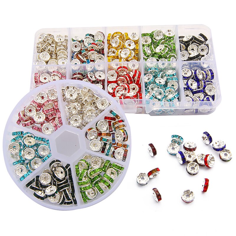 180/400 pcs Multicolor Logam Kristal Berlian Imitasi Longgar Spacer Beads Kit Gelang Kalung Anting-Anting DIY Perhiasan Membuat Aksesoris