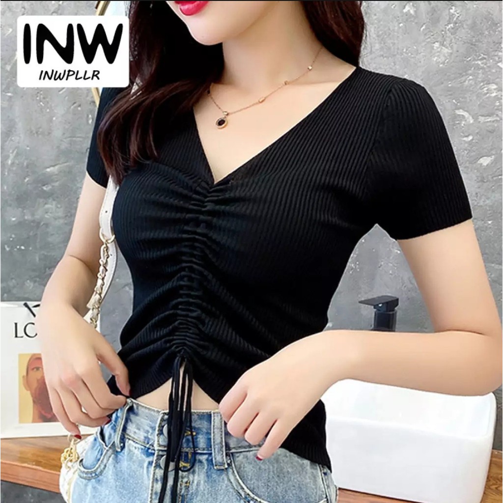 BEFAST - ZEC Atasan KIRAN / Villing Serut RIB / Atasan Wanita Crop Polos / Atasan Wanita Remaja Kekinian 202 / Blouse Viral / Blouse Lengan Pendek