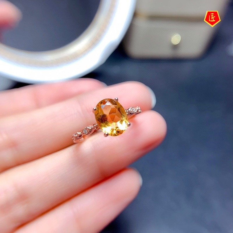 [Ready Stock]Elegant Women's Natural Oval Citrine Ring 18K Rose Gold