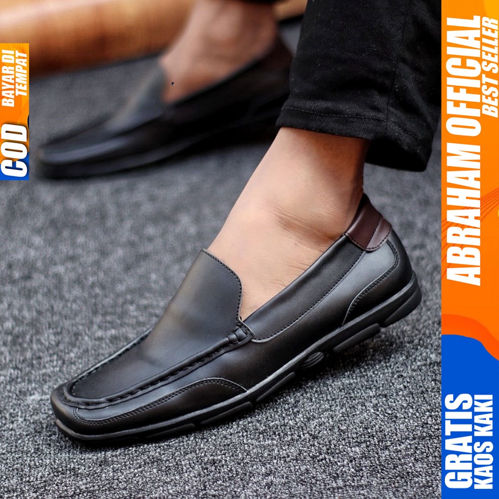 Abraham Drain - Sepatu Formal Pria Pantofel Hitam