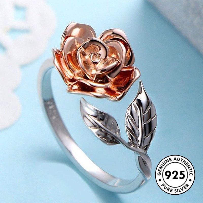 Cincin Sterling Silver 925 Model Terbuka Warna Rose Gold Untuk Wanita