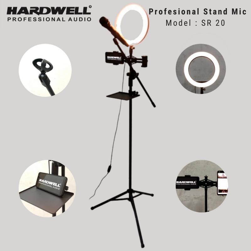Stand Mic HARDWELL SR20 SR 20 Tripod HP Live Streaming + Lampu Effect