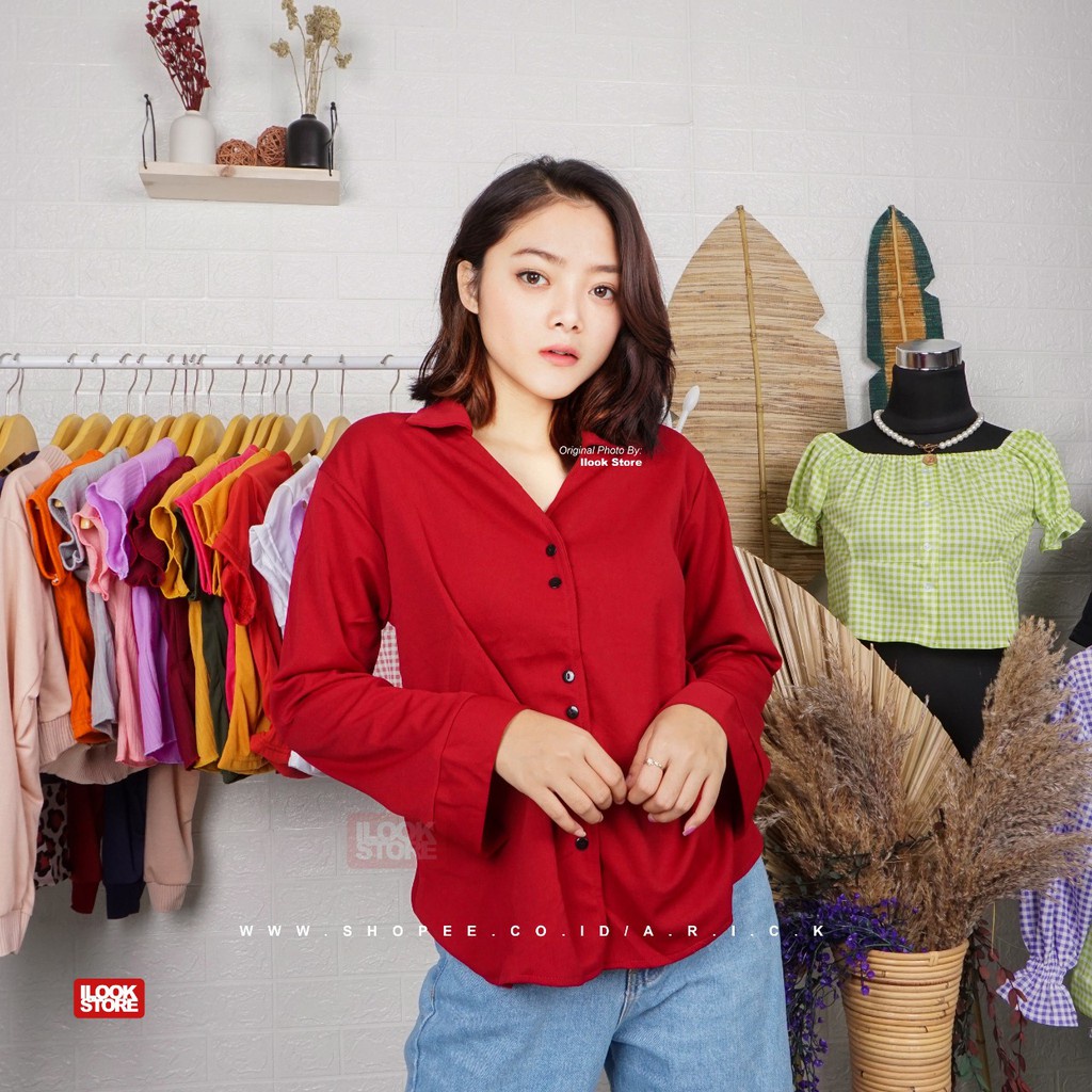 KEMEJA CAROL/ V CAROL/KEMEJA WANITA/BAHAN CREPE TEBAL-MARUN