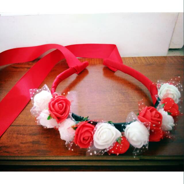 Flower headband Bando bunga Merah Putih anak