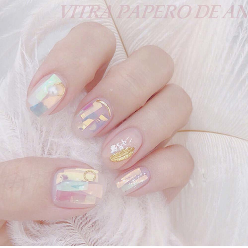 MXBEAUTY 1 Box/set Nails Art Decoration DIY Nail Foil Film Aurora Broken Glass Foils Mirror Glitter Decal Colorful Transfer Paper Nail Stickers Manicure Tools Laser Cellophane