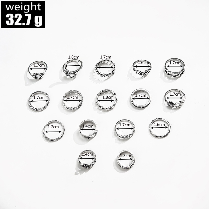 Set Cincin Bentuk Ular Bulan Matahari Bahan Alloy Gaya Retro Untuk Wanita