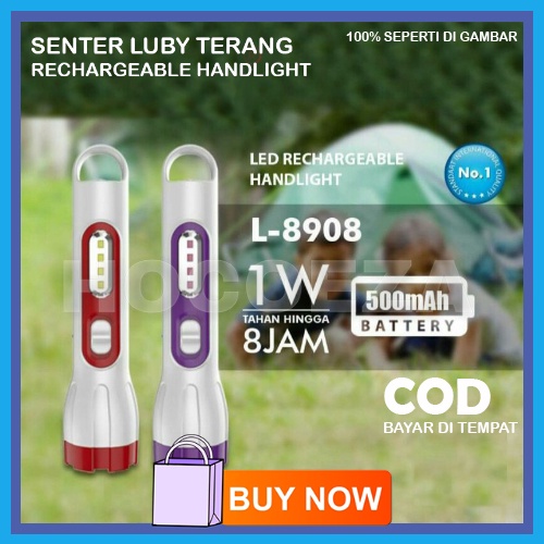 SENTER LED TERANG SENTER TANGAN LED RECHARGEABLE HANDLIGHT LUBY L-8908 SENTER 2 IN 1 LOW WATT BR64