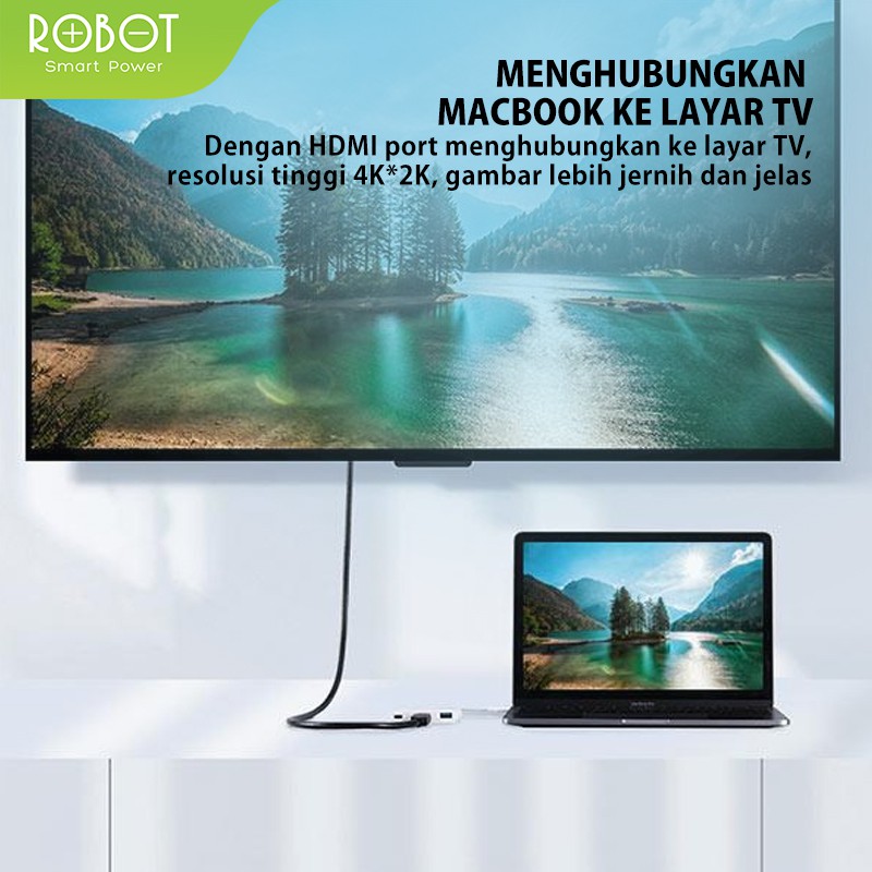 ROBOT HT430 3 in 1 USB C HUB Adapter, With HDMI 4K, PD 100W, USB3.0 White - ORIGINAL Garansi 1 Tahun