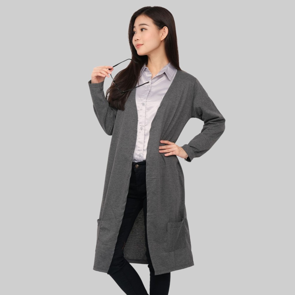 Monellina CRLONG Cardigan Oversize Wanita Panjang Polos-2