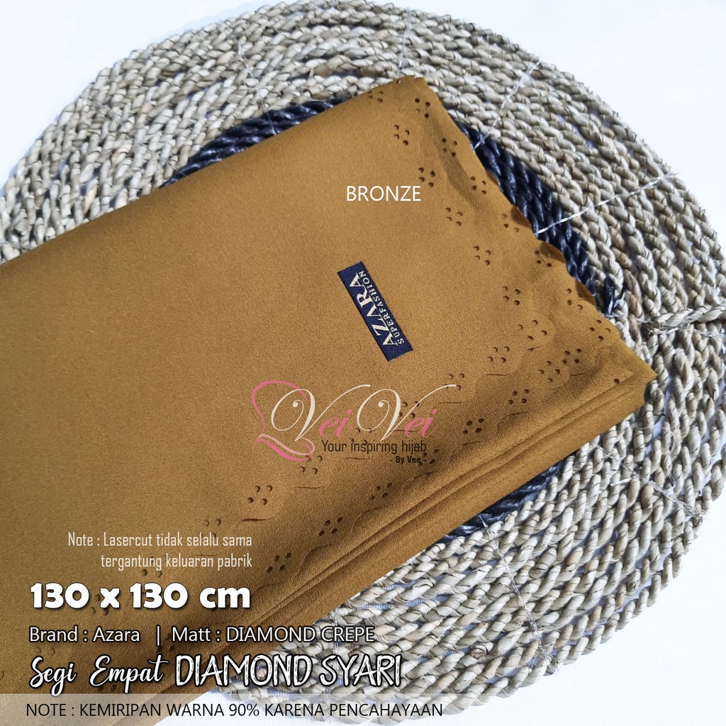 [ 130 x 130 cm] DIAMOND CREPE LASER - JILBAB SEGI EMPAT SYARI JUMBO AZARA-BRONZE