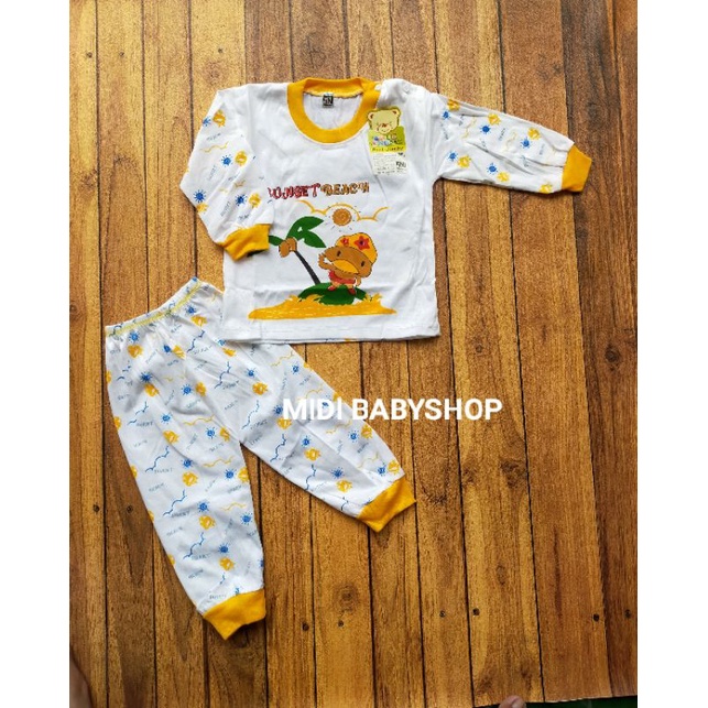 Setelan Piyama Baju Bayi Panjang Kancing Pundak 3-18 Bulan Bolo Bolo Motif Sunset Beach