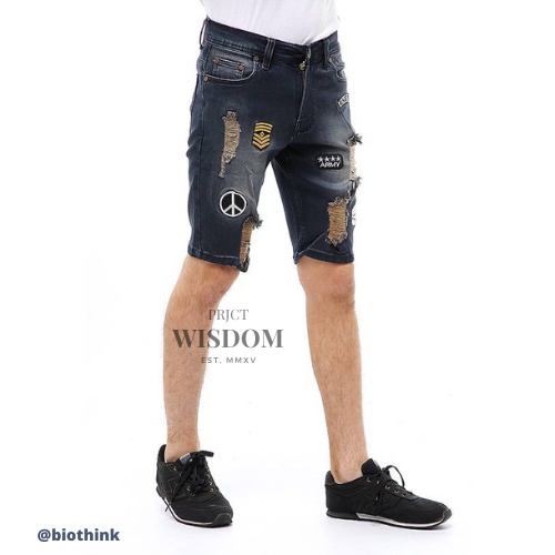 Wisdom Short Pants Ripped  Skinny Jeans Celana Pendek Pria Sticker Motive Material Denim Softjeans Stretch ORIGINAL - Biothing