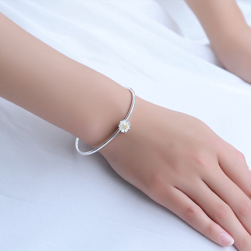 Gelang Pembuka Perak Daisy Silver Opening Bracelet Trendy Flower Adjustable Finger Bracelets Women Jewelry Accessories