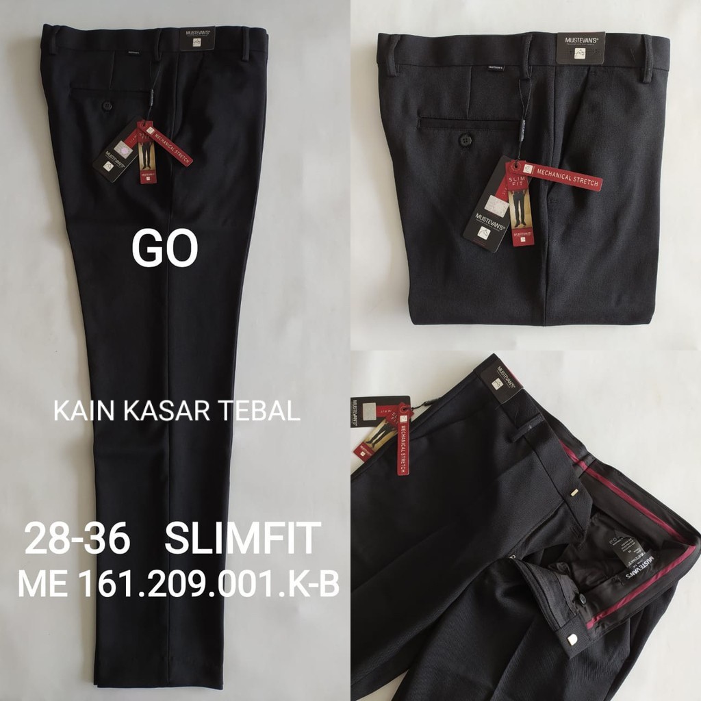 gof MUSTEVANS TEFLON SLIMFIT Celana Panjang Hitam Pria Sopan Formal Teflon Streacth Motif Super