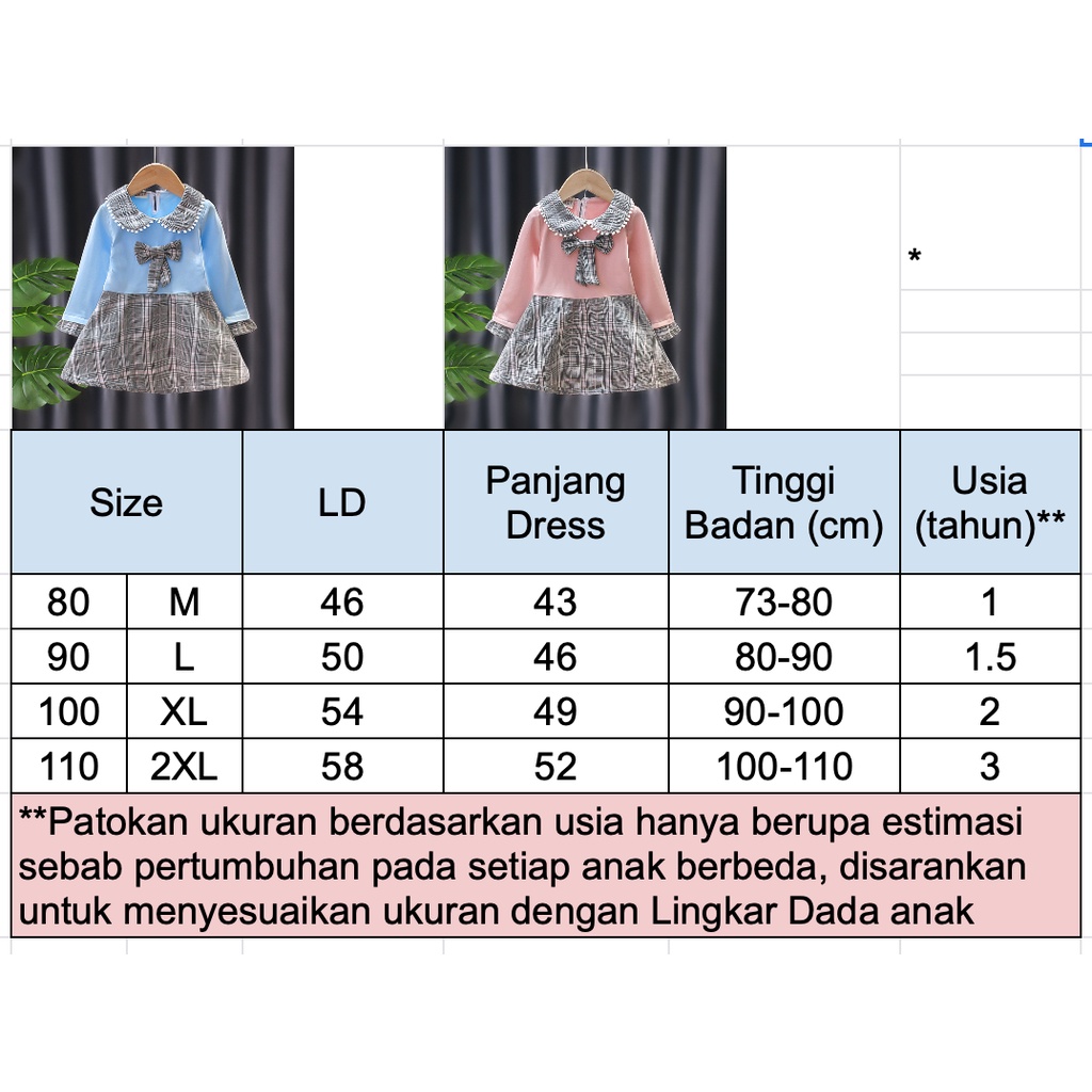 Dress Anak Perempuan / Dress Anak Cewek / Baju Anak Cewek Umur 1 - 3 Tahun