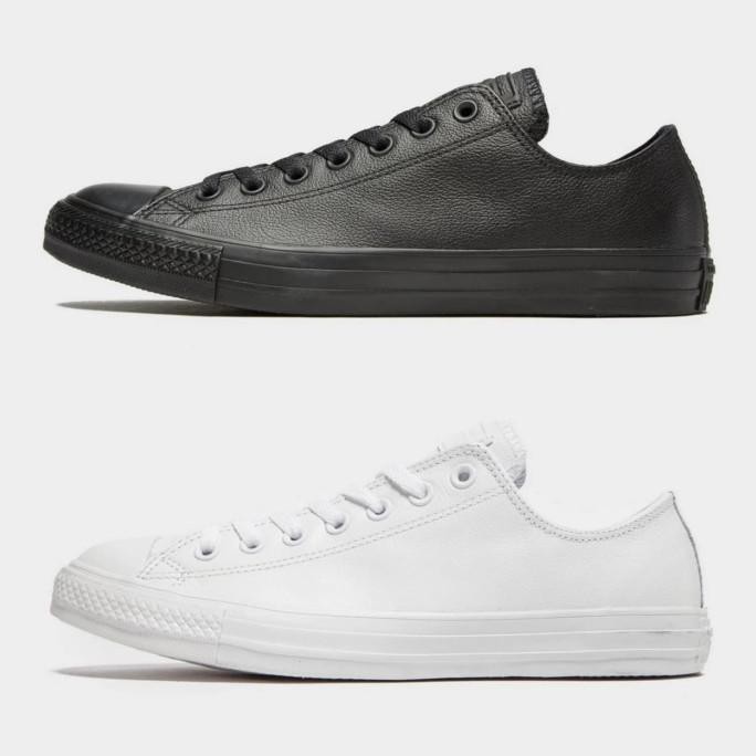 Sale Grade Original Sepatu Converse All Star Ox Kulit Leather Hitam Putih - Putih, 36 Diskon