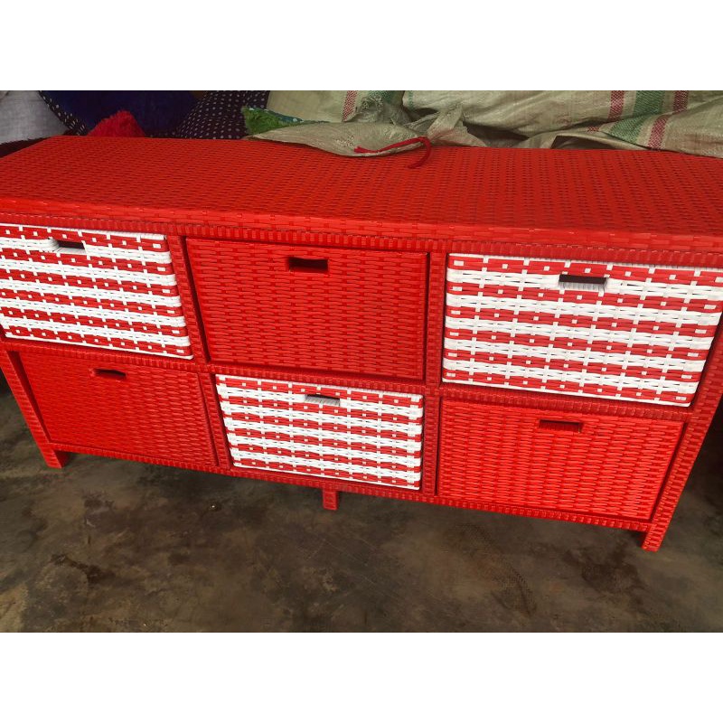 rak rotan sintetis isi 6 laci manjang