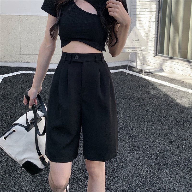 Celana Pendek Wanita Korean Style High Waist Shorts Santai Selutut