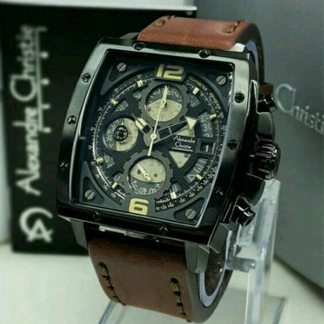 Jam Tangan Elegant Pria Alexandre Christie AC-6375 Leather Brown Original