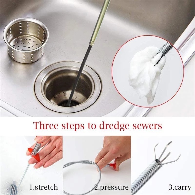 60/90cm Drain Snake/ Spring Pipe Dredging Tools for Kitchen Sink，Sewer
