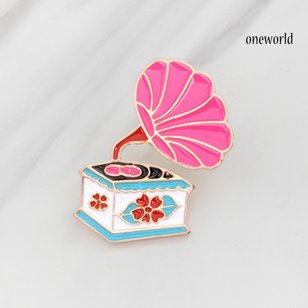 OW@ Retro Phonograph Brooch Pin Enamel Badge for Clothes Backpack Music Lover Gift