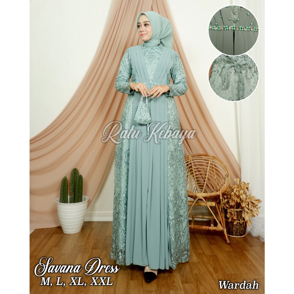 SAVANA DRESS / GAMIS BRUKAT / OUTFIT BAJU PESTA KEKINIAN / BAJU GAMIS MODERN / RATU