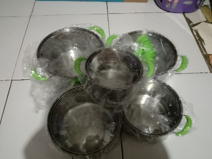 Subron Panci Set Tutup Kaca 5 In 1 Panci Sup Sop Gagang Warna Hijau