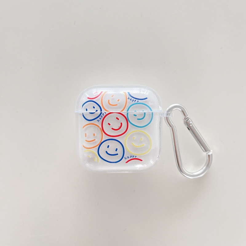 Soft Case TPU Transparan Motif Smiley Dengan Kait Untuk Earphone Mini Pro 4 TWS Air Pro 4 5